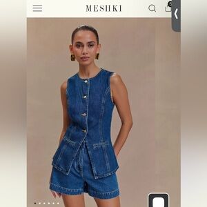 Meshki Denim Button Up Top - Dark Blue